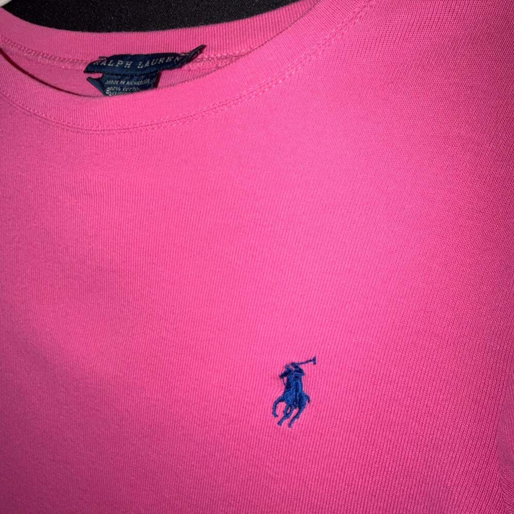 Polo Ralph Lauren Women's Pink Ribbed Short Sleeve Crew Neck - Picture 3 of 5